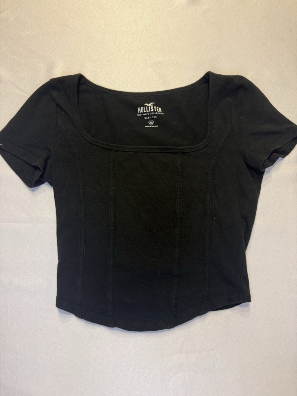 Hollister Black Solid Knit Scoop Neck Stretch Cropped Short Sleeve Tee S